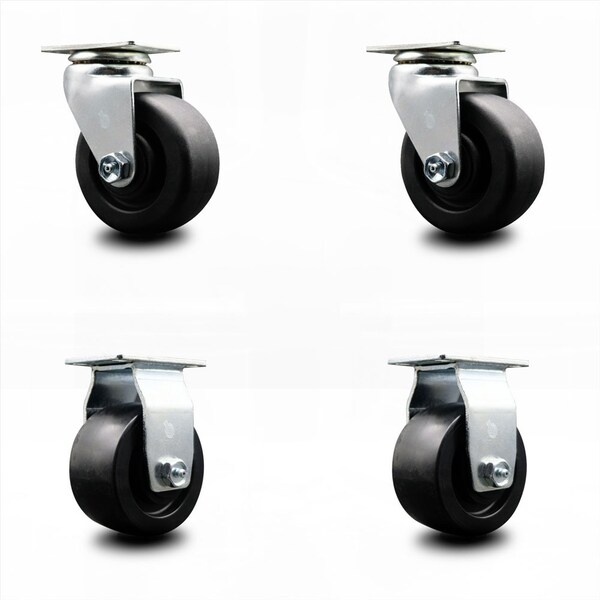 4 Inch Polyolefin Caster Set with Roller Bearings 2 Swivel 2 Rigid SCC